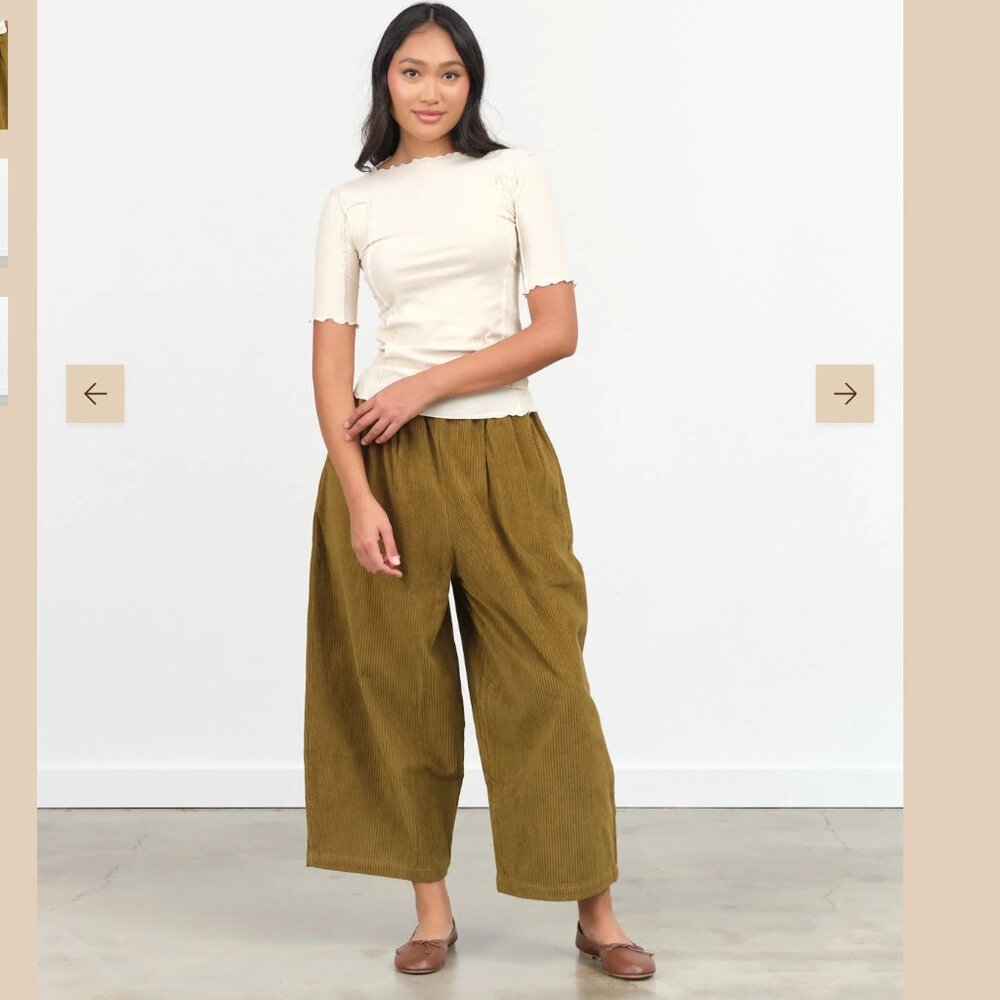 Black Crane Olive Corduroy Wide Pant NWT XS